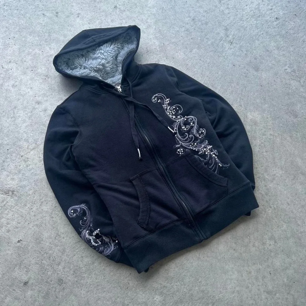 Black Aeropostale zip-up hoodie essential with embroidery - Picture 3 of 8